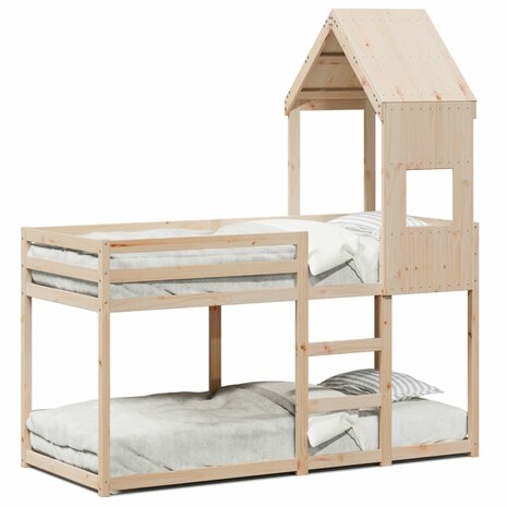 Stapelbed 75x190 cm met dak massief grenenhout 2