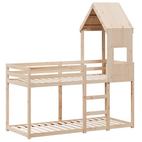 Stapelbed 75x190 cm met dak massief grenenhout 3
