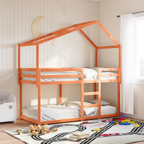 Stapelbed met dak massief grenenhout wasbruin 75x190 cm 1
