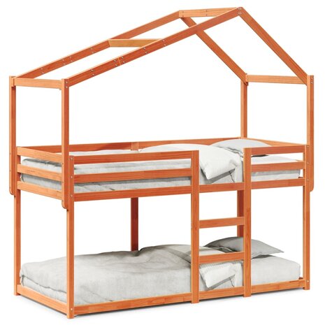 Stapelbed met dak massief grenenhout wasbruin 75x190 cm 2