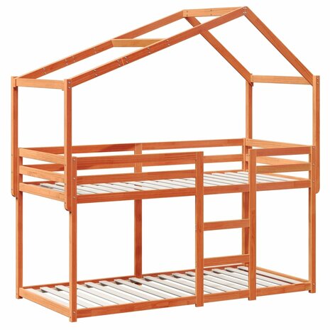 Stapelbed met dak massief grenenhout wasbruin 75x190 cm 3