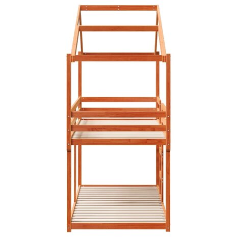Stapelbed met dak massief grenenhout wasbruin 75x190 cm 7