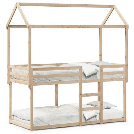 Stapelbed 75x190 cm met dak massief grenenhout 2