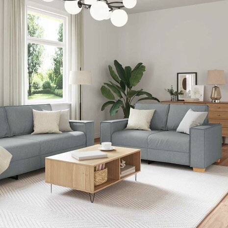 2-delige Loungeset met kussens stof lichtgrijs 1