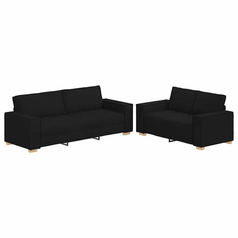 2-delige loungeset met kussens stof zwart 2