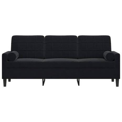 Driezitsbank met sierkussens 180 cm fluweel zwart 3
