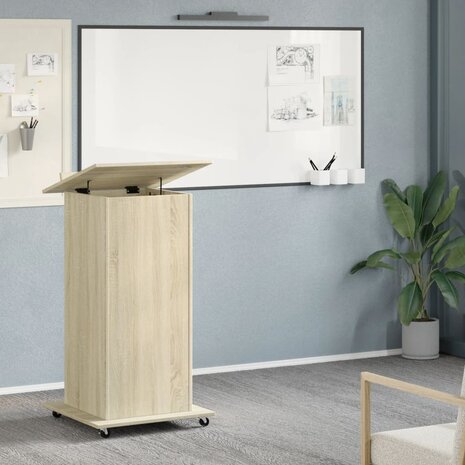 Lessenaar met wielen en lade 55x55x107 cm hout sonoma eiken 3