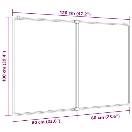 Whiteboard magnetisch inklapbaar 120x100x1,7 cm aluminium 7