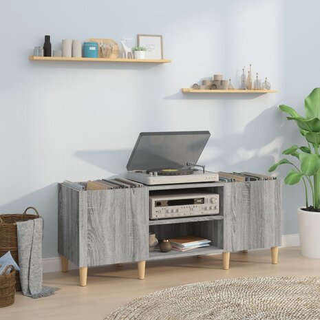 Platenkast 121x38x48 cm bewerkt hout grijs sonoma eikenkleurig 1