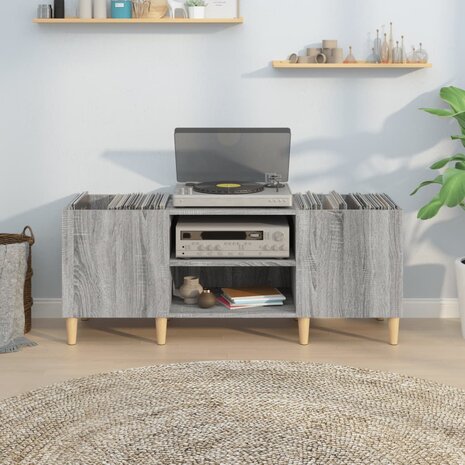 Platenkast 121x38x48 cm bewerkt hout grijs sonoma eikenkleurig 3