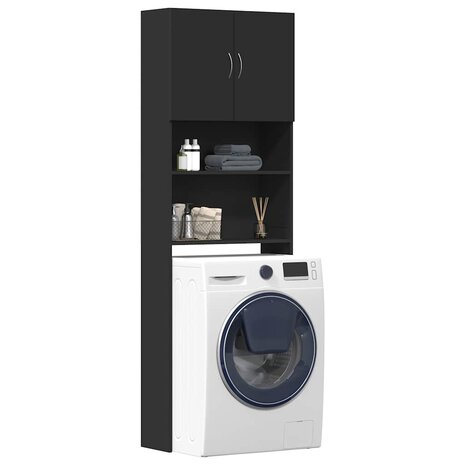 Wasmachinekast 64x24x190 cm bewerkt hout zwart 1