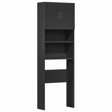 Wasmachinekast 64x24x190 cm bewerkt hout zwart 2