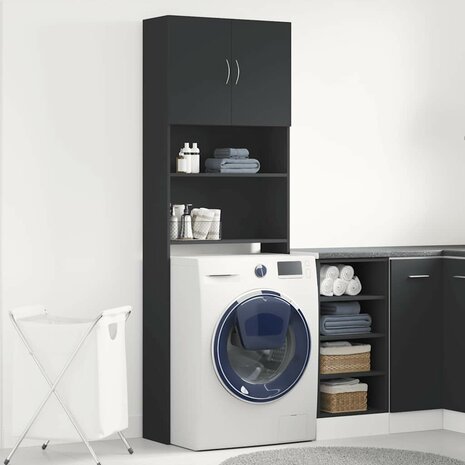 Wasmachinekast 64x24x190 cm bewerkt hout zwart 3