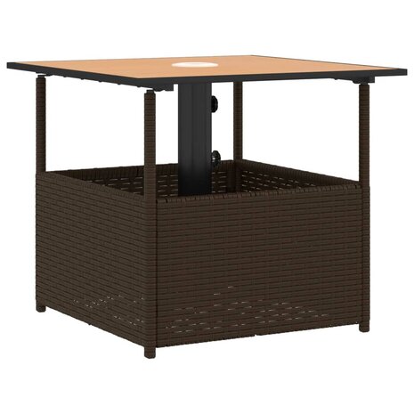 Tuintafel met parasolgat 55x55x46,5 cm poly rattan bruin 2
