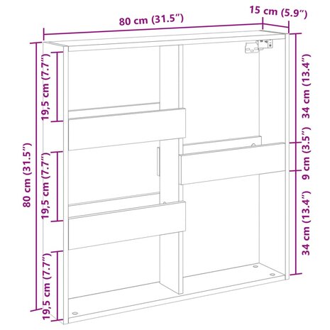 Wandkast 80x15x80 cm bewerkt hout sonoma eikenkleurig 9