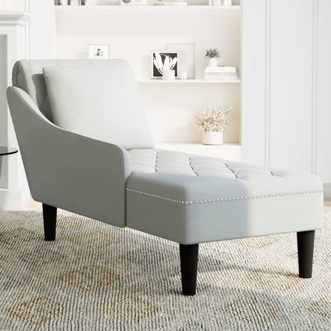 Chaise longue met kussen & rechterarmleuning fluweel lichtgrijs 3