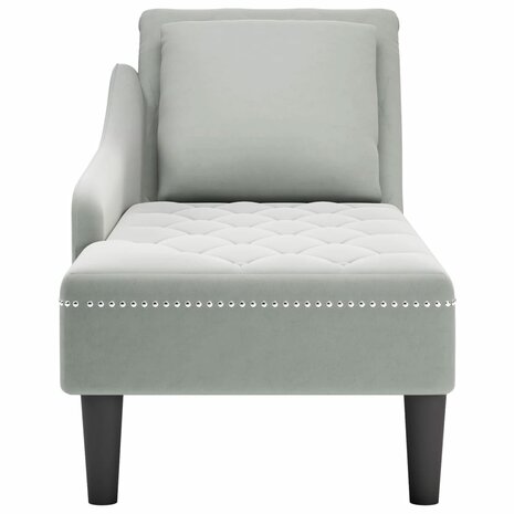 Chaise longue met kussen & rechterarmleuning fluweel lichtgrijs 4