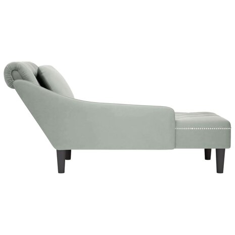 Chaise longue met kussen & rechterarmleuning fluweel lichtgrijs 5