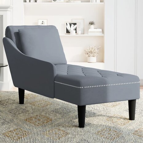 Chaise longue met kussen&rechterarmleuning fluweel donkergrijs 3