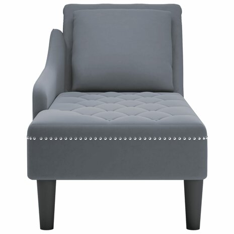Chaise longue met kussen&rechterarmleuning fluweel donkergrijs 4