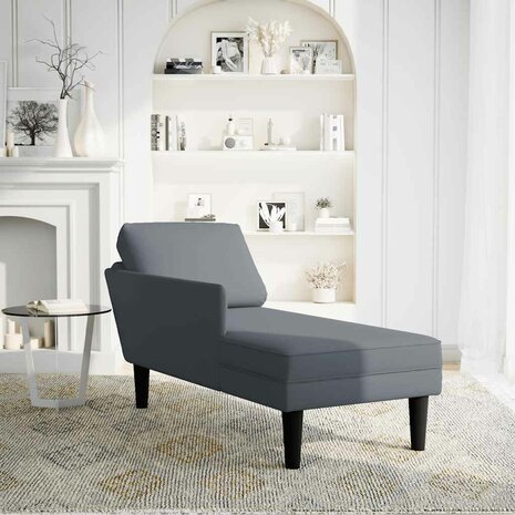 Chaise longue met kussen&rechterarmleuning fluweel donkergrijs 2
