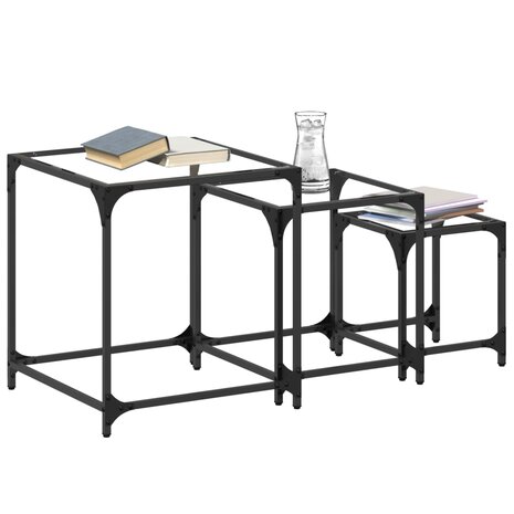 3-delige Tafeltjesset met transparant glazen blad staal 3