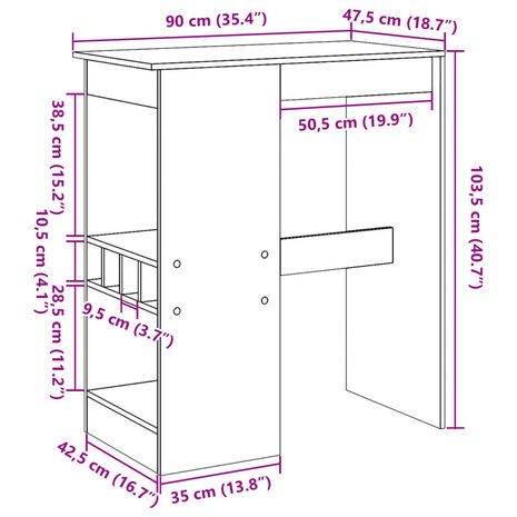 Bartafel met rekken 90x47,5x103,5 cm bewerkt hout grijs sonoma 9