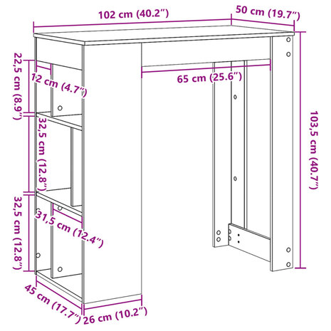 Bartafel met rekken 102x50x103,5 cm bewerkt hout grijs sonoma 9
