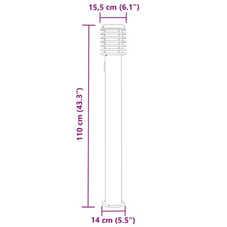 Buitenvloerlamp met stopcontact 110 cm roestvrijstaal zilver 7
