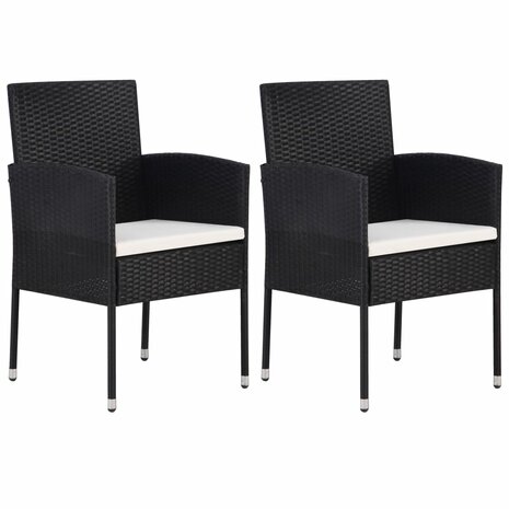 Tuinstoelen 2 st met witte kussens poly rattan zwart 1