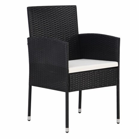 Tuinstoelen 2 st met witte kussens poly rattan zwart 2