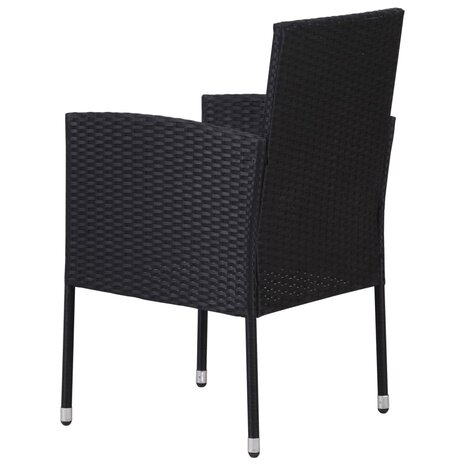 Tuinstoelen 2 st met witte kussens poly rattan zwart 5