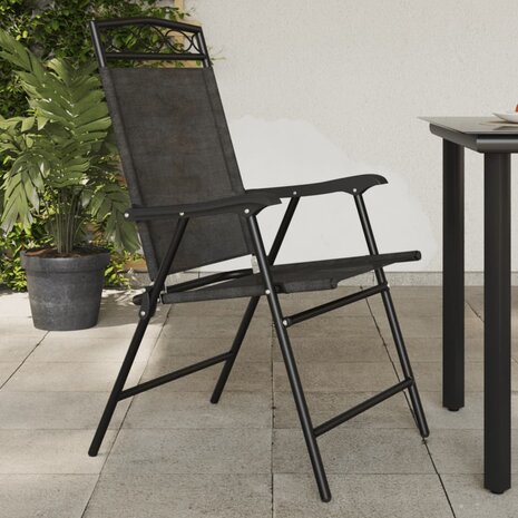 Tuinstoelen 2 st inklapbaar staal en textileen gemêleerd grijs 1