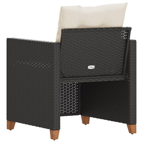 Tuinstoel met kussens poly rattan zwart 6
