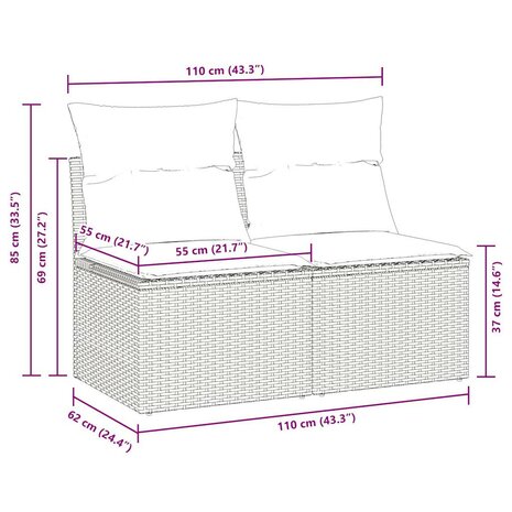 2-delige Loungeset met kussens poly rattan acacia grijs 6