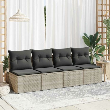 2-delige Loungeset met kussens poly rattan acacia lichtgrijs 3