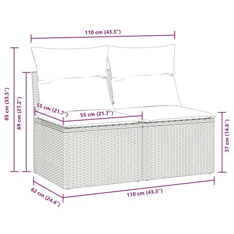 2-delige Loungeset met kussens poly rattan acacia lichtgrijs 6