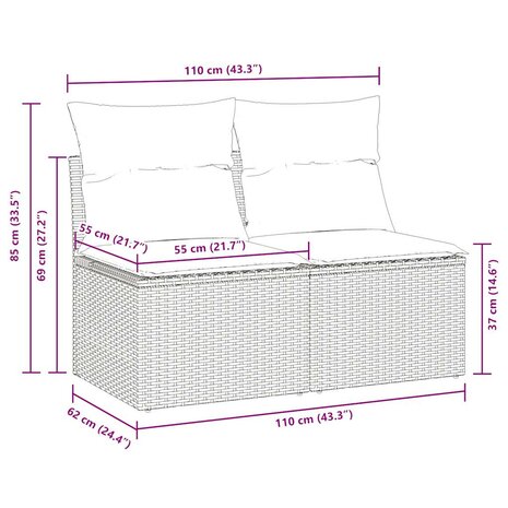 2-delige Loungeset met kussens poly rattan acacia bruin 6