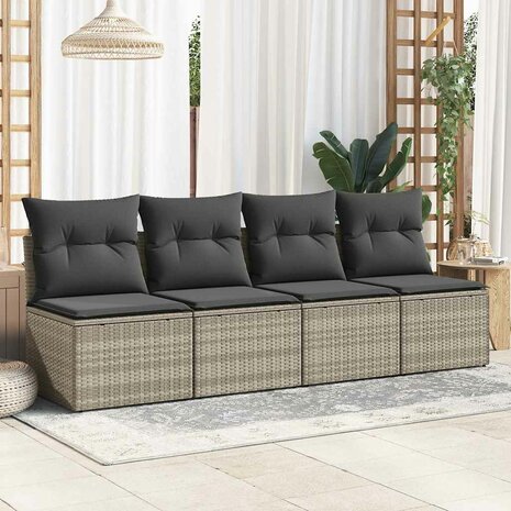 2-delige Loungeset met kussens poly rattan acacia lichtgrijs 3