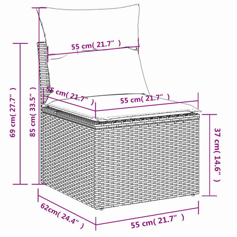 2-delige Loungeset met kussens poly rattan acacia lichtgrijs 8
