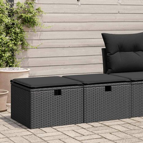 2-delige Loungeset met kussens poly rattan acacia zwart 1