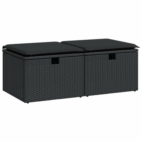 2-delige Loungeset met kussens poly rattan acacia zwart 2