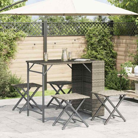 5-delige Tuinset inklapbaar poly rattan lichtgrijs  3