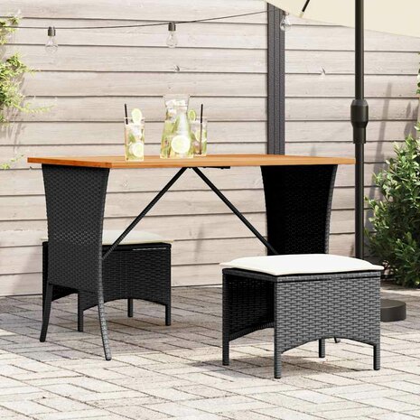 3-delige Tuinset met kussens poly rattan zwart 1