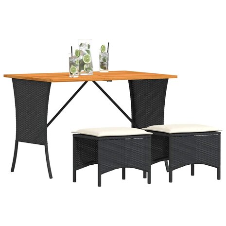 3-delige Tuinset met kussens poly rattan zwart 4