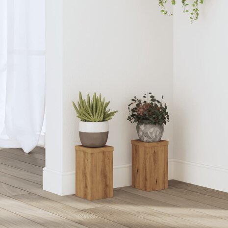 Plantenstandaards 2 st 10x10x18 cm hout artisanaal eiken 1