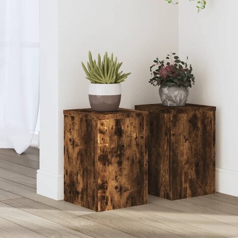 Plantenstandaards 2 st 20x20x30 cm bewerkt hout gerookt eiken 1