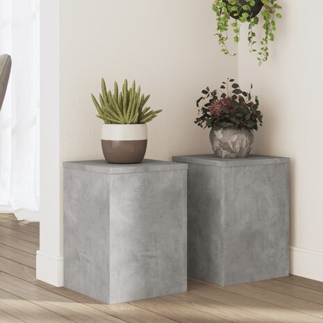 Plantenstandaards 2 st 25x25x35 cm bewerkt hout betongrijs 1