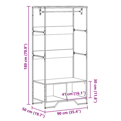 Kledingkast 90x50x180 cm bewerkt hout bruin eikenkleurig 9