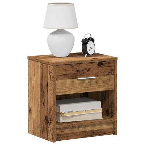 Nachtkastje met lade 39x28x41 cm oud houtkleurig 1